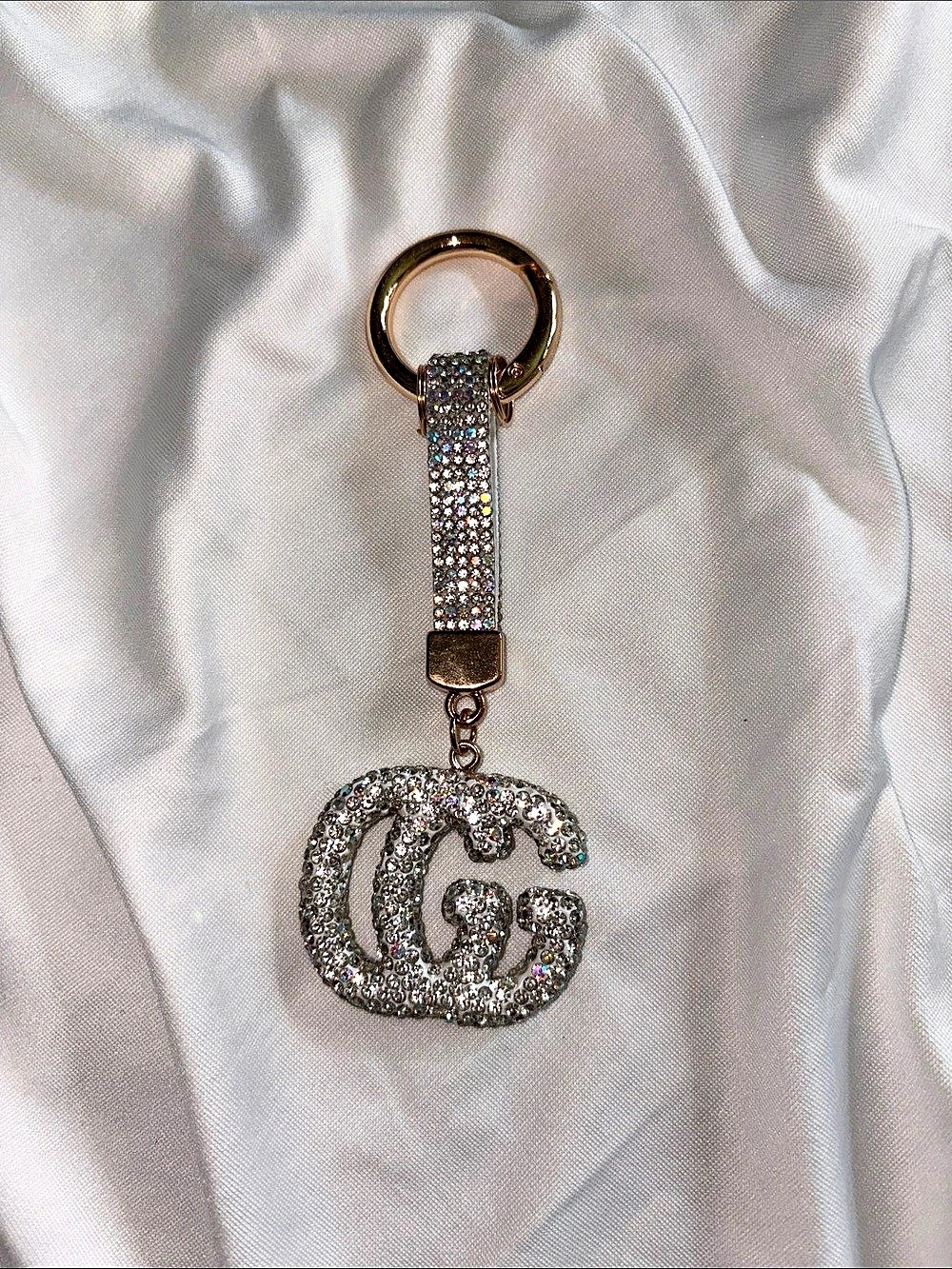 Inspired faux Crystal Double G Keychain Silver & Gold
